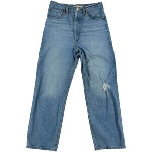 Levi’s Premium Ribcage Straight Jeans Big E High Rise Distressed Women's 30 90s